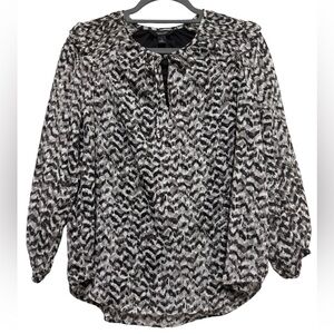 Simply Vera Vera Wang Black and White Printed Tie-Neck Blouse Suze Small
